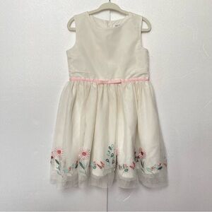 Carter’s Cream Tulle Floral Embroidered Kids Dress with Pink Ribbon Belt size 3T